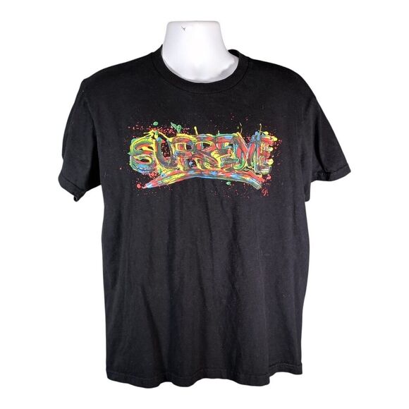 Supreme Paint T-Shirt Tee Short Sleeve Cotton Crew Neck Black Multi Mens Medium - Picture 1 of 5